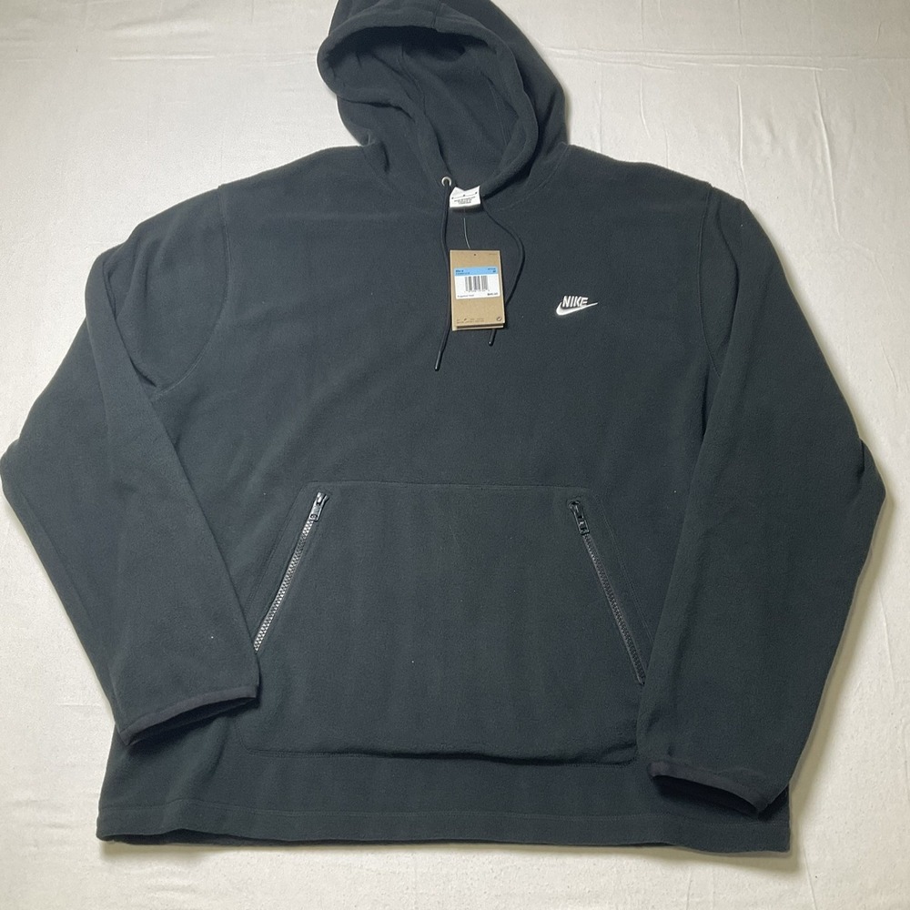 Nike Club Winterized Fleece Hoodie Mens M Black Fuzzy Pullover Warm Cozy 592 NWT